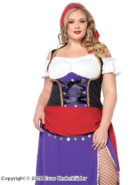 Zigeunerprinzessin, Kostüm-Kleid, Schnürung, hoher Schlitz, Cold Shoulder, Sterne, XL bis 4XL